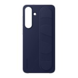 Samsung Galaxy S25 FE (SM-S731) szilikon telefonvédő (matt, beépített szíj, kitámasztó) sötétkék