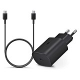 Samsung gyári hálózati töltő adapter Type-C bemenettel + 1,8 m-es Type-C -      Type-C kábel - 25W - EP-TA800EBE + EP-DW767JBE - fekete (ECO csomagolás)