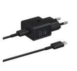 Samsung hálózati töltő Type-C aljzat (25W, GaN, PD gyorstöltő + Type-C kábel) FEKETE