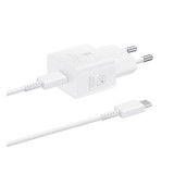 Samsung hálózati töltő (USB-C aljzat, 25W, USB-C kábellel, fehér)
