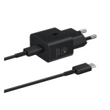 Samsung hálózati töltő (USB-C aljzat, 25W, USB-C kábellel, fekete, OEM)