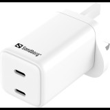 Sandberg 441-62 mobiltelefon töltő Laptop, Okostelefon, Táblagép Fehér Váltakozó áram Beltéri (AC Charger Dual USB-C PD65W UK)