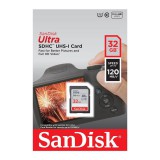 SanDisk Ultra 32GB SDHC Memóriakártya UHS-I Class 10 (120 MB/s olvasási sebesség)