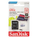 SANDISK ULTRA MICRO SDHC + ADAPTER 32GB CL10 UHS-I U1  (100 MB/s olvasási sebesség)
