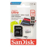 SANDISK ULTRA MICRO SDXC + ADAPTER 128GB CL10 UHS-I (100 MB/s olvasási sebesség)