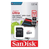 SANDISK ULTRA MICRO SDXC + ADAPTER 64GB CL10 UHS-I (100 MB/s olvasási sebesség)