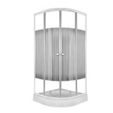 Sanimix Íves zuhanykabin csíkos üveggel, fehér profillal, zuhanytálcával 80x80 cm