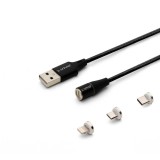 Savio 3az1-ben type-C,Micro USB,Lightning mágneses kábel 1m fekete (CL-152) (CL-152)