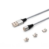 Savio 3az1-ben type-C,Micro USB,Lightning mágneses kábel 2m ezüst (CL-156) (CL-156)