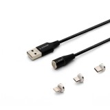 Savio 3az1-ben USB C-Micro USB-Lightning mágneses kábel 2m fekete (CL-155) (CL-155) - Adatkábel