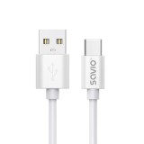 Savio CL-168 USB-A apa - USB-C apa Adat és töltő kábel - Fehér (2m) (CL-168)