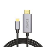 Savio CL-170 HDMI apa - USB-C apa Adat kábel - Fekete (1m) (CL-170)
