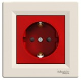 SCHNEIDER EPH2900521 ASFORA 2P+F dugalj csatlakozóaljzat, gyermekvédelemmel, piros betét, csavaros, kerettel, fehér