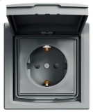 SCHNEIDER EPH3100362 ASFORA 2P+F dugalj csatlakozóaljzat, gyermekvédelemmel, csapfedeles - IP44, acél