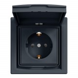 SCHNEIDER EPH3100371 ASFORA 2P+F dugalj csatlakozóaljzat, gyermekvédelemmel, csapfedeles - IP44, antracit