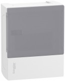 SCHNEIDER MIP12106T RESI9 MP Kiselosztó, tejüveg hatású átlátszó ajtó, falon kívüli, 1x6 modul, PEN sín, fehér