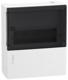 SCHNEIDER MIP12108S RESI9 MP Kiselosztó, füstös hatású átlátszó ajtó, falon kívüli, 1x8 modul, PEN sín, komplett, fehér