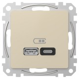 SCHNEIDER SDD112404 ÚJ SEDNA Dupla USB gyorstöltő, A+C, 45W, bézs