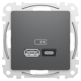 SCHNEIDER SDD114404 ÚJ SEDNA Dupla USB gyorstöltő, A+C, 45W, antracit