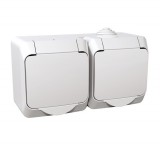 SCHNEIDER WDE000523 CEDAR PLUS 2x2P+F dugalj csatlakozóaljzat, gyermekvédelemmel, csapófedéllel, IP44, fehér