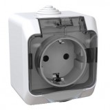 SCHNEIDER WDE000544 CEDAR PLUS 2P+F dugalj csatlakozóaljzat, biztonsági zsaluval, átlátszó szürke csapófedéllel, IP44, fehér