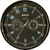 SECCO króm színű 30,5 cm-es falióra páratartalom mérővel és hőmérővel