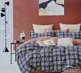 Sendia 3 részes ágyneműhuzat garnitúra, ágyneműhuzat szett, pamut ágynemű, Kék kockás ágynemű