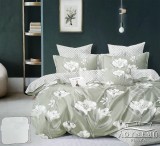 Sendia 3 részes ágyneműhuzat garnitúra, ágyneműhuzat szett, pamut ágynemű, zöld Virágos ágynemű