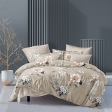 Sendia 6 részes ágyneműhuzat garnitúra, 220x200 cm ágynemű garnitúra, világosbarna Virágos ágynemű