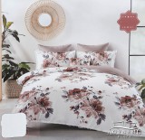 Sendia 7 részes Flanel ágynemű garnitúra, vastag flanel ágyneműhuzat szett, barna Virágos