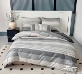 Sendia 7 részes Flanel ágynemű garnitúra, vastag flanel ágyneműhuzat szett, szürke csíkos