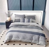 Sendia 7 részes Flanel ágynemű garnitúra, vastag flanel ágyneműhuzat szett, szürke csíkos