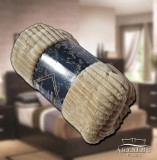 Sendia Ágytakaró pléd, nyomott mintás polár pléd, mikroszálas plüss pléd, 230x200 cm Mogyoró barna csíkos