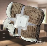 Sendia Nyomott mintás ágytakaró, vastag polár pléd, fehér sherpa ágytakaró, csíkos Barna polár