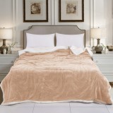 Sendia Nyomott mintás ágytakaró, vastag polár pléd, fehér sherpa ágytakaró, csíkos világos Barna polár