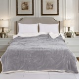 Sendia Nyomott mintás ágytakaró, vastag polár pléd, fehér sherpa ágytakaró, csíkos világos Szürke polár