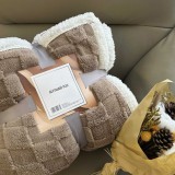 Sendia Nyomott mintás ágytakaró, vastag polár pléd, fehér sherpa ágytakaró, kockás Barna polár