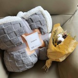 Sendia Nyomott mintás ágytakaró, vastag polár pléd, fehér sherpa ágytakaró, kockás Sötét szürke polár