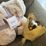 Sendia Nyomott mintás ágytakaró, vastag polár pléd, fehér sherpa ágytakaró, kockás Világos barna polár