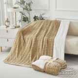 Sendia Sherpa ágytakaró pléd, 230x200 cm fonott mintás ágytakaró, Mogyoróbarna kockás mintás