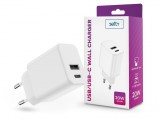 Setty hálózati töltő adapter Type-C + USB bemenettel - 20W - Setty USB/USB-C Wall Charger PD3.0 - fehér
