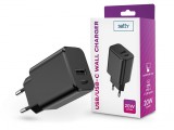 Setty hálózati töltő adapter Type-C + USB bemenettel - 20W - Setty USB/USB-C Wall Charger PD3.0 - fekete