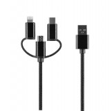 Setty USB-A - Type-C/Lightning/micro USB kábel 2A 1m - fekete