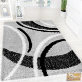 Shaggy szőnyeg kontúrokkal, fekete-fehér-szürke 30 mm