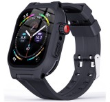 SHELLBOX műanyag keret (szilikon szíj, erős ütésállóság, IP68 vízálló + kijelzővédő üveg) SÖTÉTKÉK Apple Watch Series 7 41mm, Apple Watch Series 8 41mm, Apple Watch Series 9 41mm