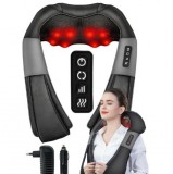 Shiatsu Elektromos Masszírozó – Infravörös Fűtéssel, 4 Masszázsgörgő, Nyak-, Hát- és Vállmasszázs, Autós Adapterrel