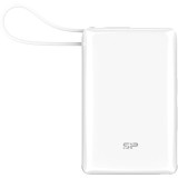 Silicon Power CP10 Power Bank, 10000mAh, USB-C PD 20W, beépített USB-C kábel, digitális LED, fényes fehér