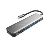 Silicon Power USB HUB - Type-C 7in1 HUB  (1db HDMI, 1db MicroSD, SD kártya, 3db  USB3.0, 1db Type-C ) Fekete (SPU3C07DOCSU200G)
