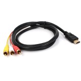 SilverHome HDMI->3RCA átalakító kábel, 1,5 méter, HDMI-ről 3RCA Video Audio AV-re, csatlakozó átalakító, fekete színű