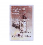 SilverHome Vintage Dekor Fémtábla, dombornyomott 'Coffee and Wine' felirat, retro hangulatú kialakítás, 20x30cm